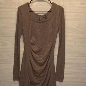 Express Long Sleeve Gold Sparkly Dress